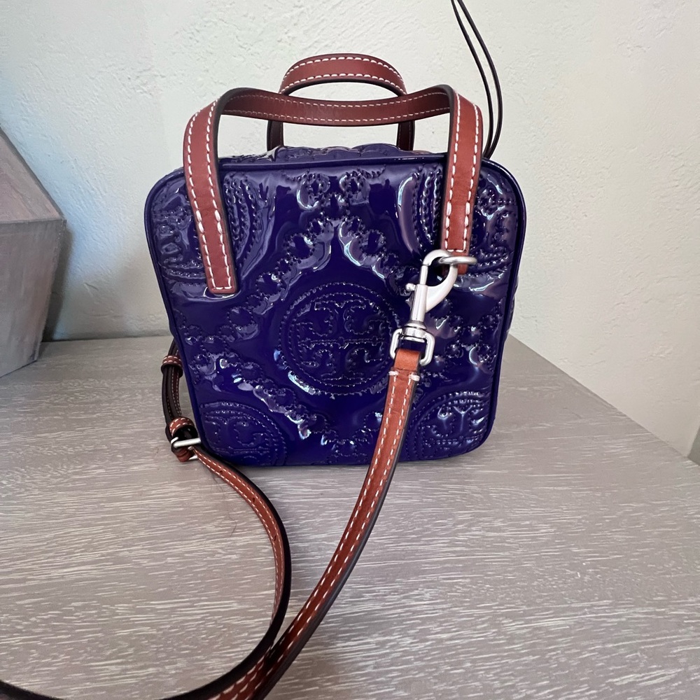 Tory Burch square patented leather crossbody-purple!!